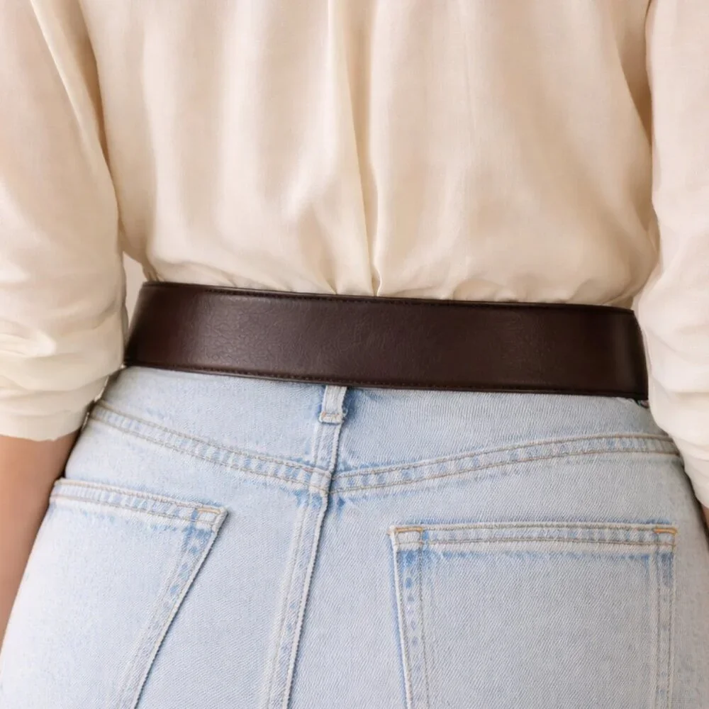 Chico's Brown Leather Western Belt Rhinestone Statement Buckle Boho M/L